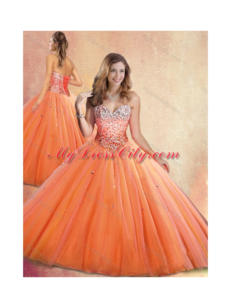 Customized Sweetheart Orange Red Quinceanera Dresses with Beading