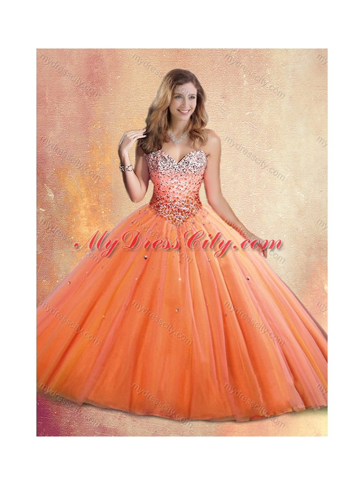 Customized Sweetheart Orange Red Quinceanera Dresses with Beading