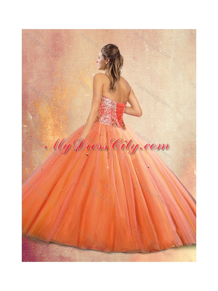 Customized Sweetheart Orange Red Quinceanera Dresses with Beading