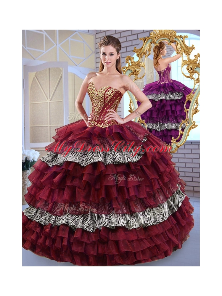 Fashionable Sweetheart Ball Gown Ruffled Layers and Zebra Quinceanera Dresses