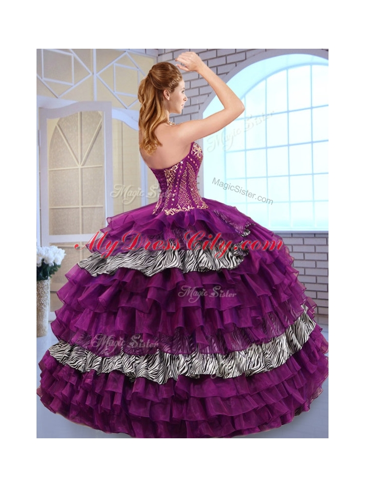 Fashionable Sweetheart Ball Gown Ruffled Layers and Zebra Quinceanera Dresses