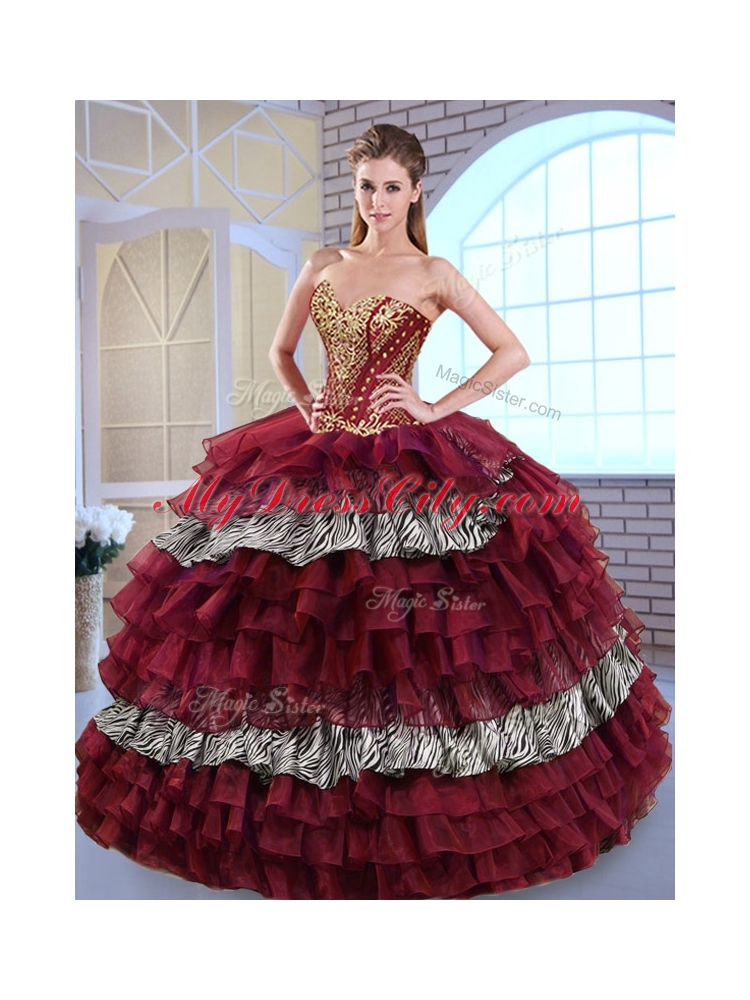 Fashionable Sweetheart Ball Gown Ruffled Layers and Zebra Quinceanera Dresses