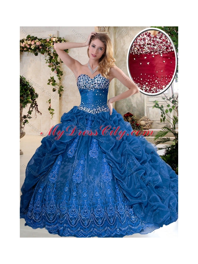 Luxurious Brush Train Quinceanera Dresses with Pick Ups and Embroidery