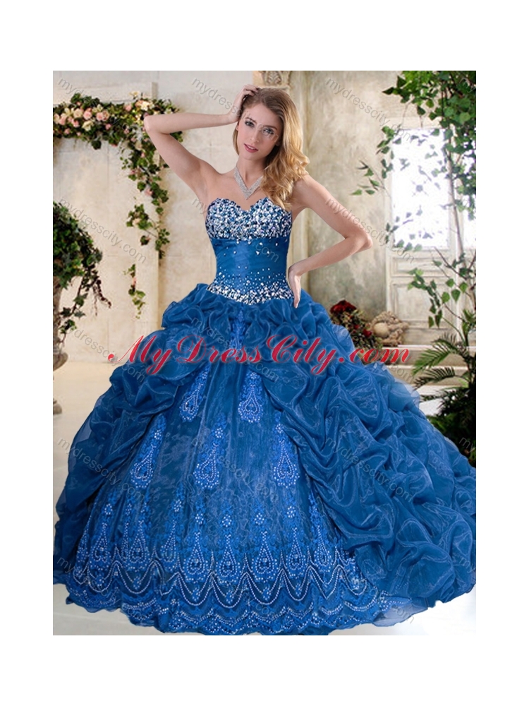 Luxurious Brush Train Quinceanera Dresses with Pick Ups and Embroidery