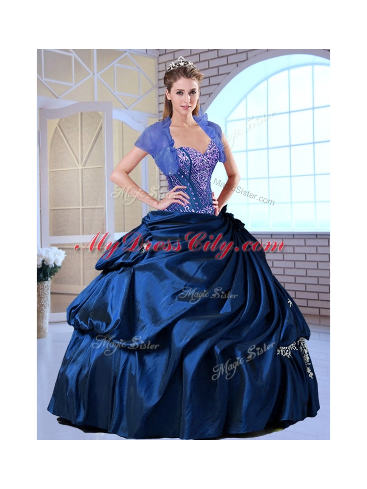 Wonderful Sweetheart Taffeta Royal Blue Quinceanera Dresses with Appliques