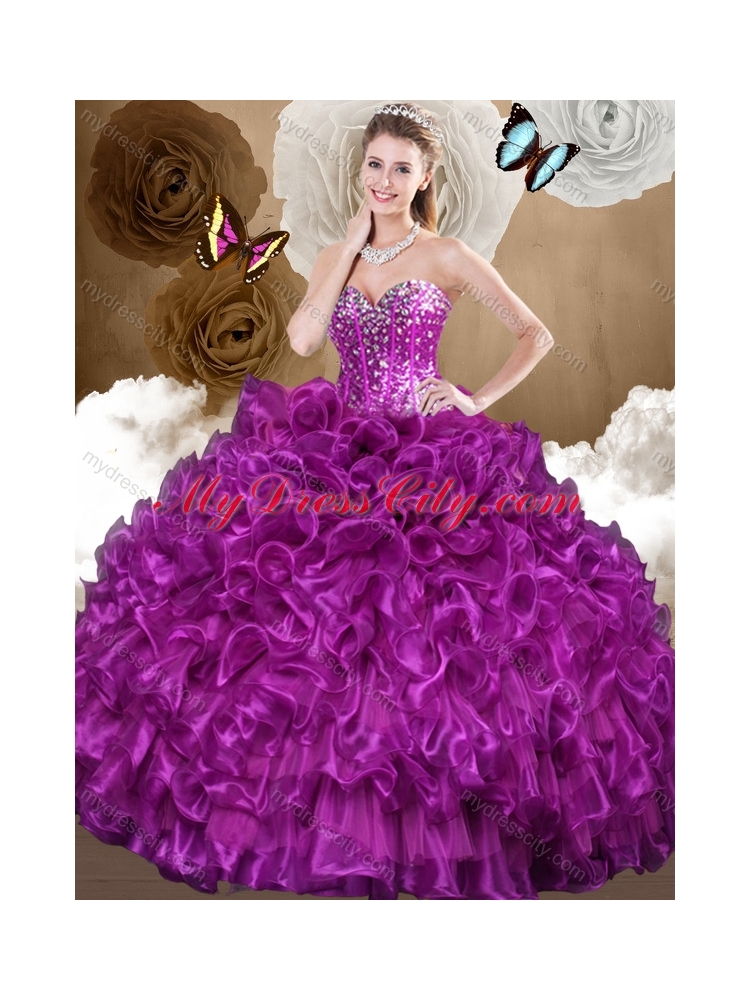 Beautiful 2016 Purple Quinceanera Dresses with Beading and Ruffles