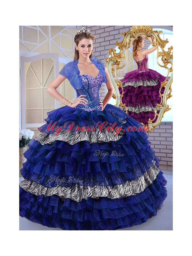 Beautiful Sweetheart Ball Gown Ruffled Layers and Zebra Quinceanera Dresses