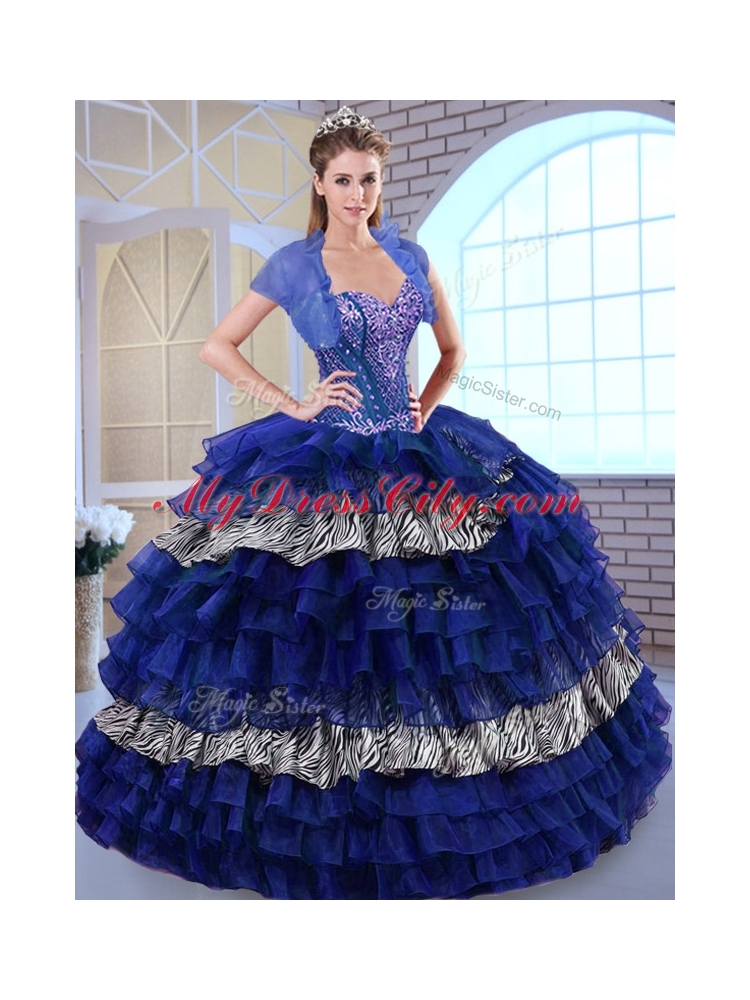 Beautiful Sweetheart Ball Gown Ruffled Layers and Zebra Quinceanera Dresses