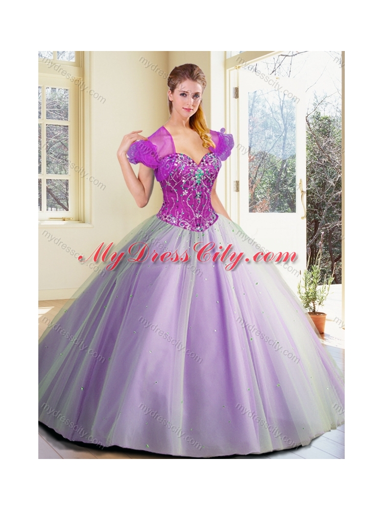 Discount Floor Length Lavender Sweet 16 Dresses with Beading