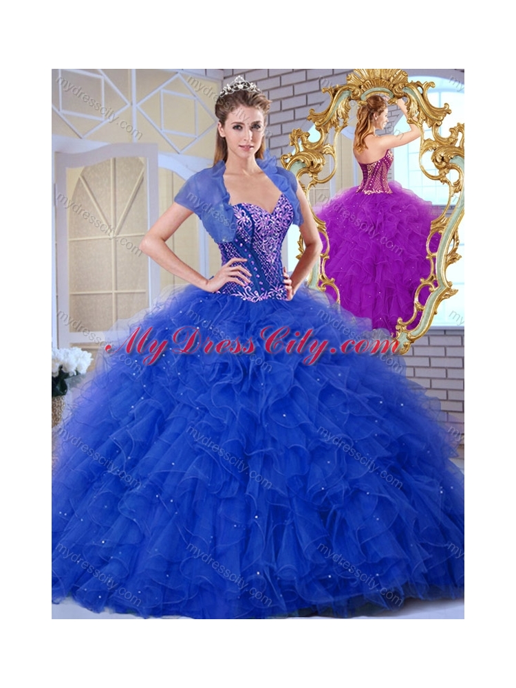 Discount Sweetheart Blue Quinceanera Dresses with Ruffles and Appliques