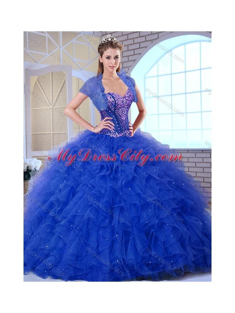 Discount Sweetheart Blue Quinceanera Dresses with Ruffles and Appliques