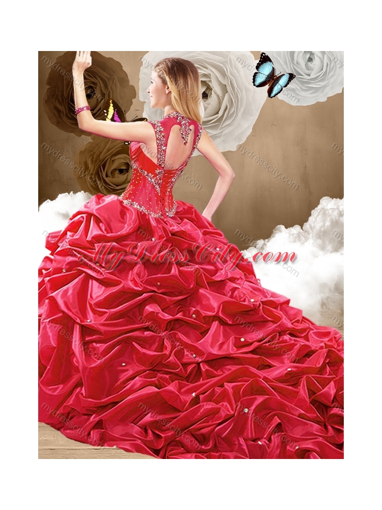 Lovely Beading and Pick Ups Quinceanera Dresses with Brush Train