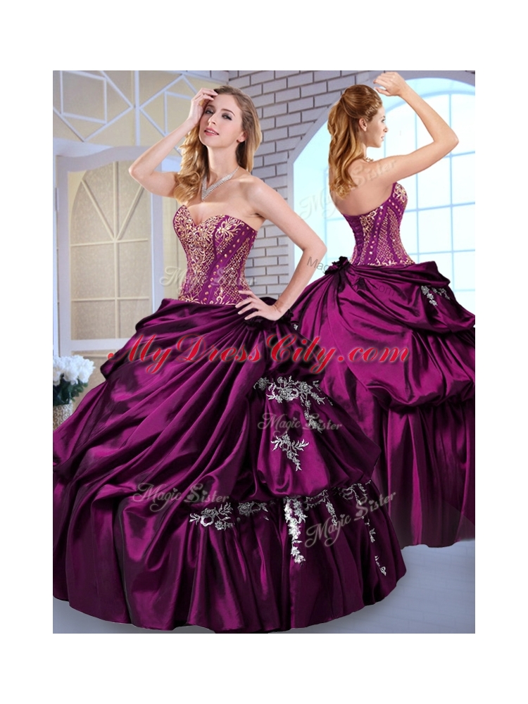 Luxurious Ball Gown Taffeta Dark Purple Quinceanera Dresses with Pick Ups