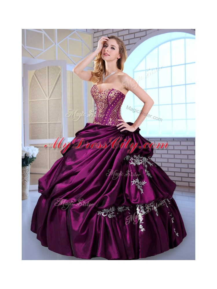 Luxurious Ball Gown Taffeta Dark Purple Quinceanera Dresses with Pick Ups