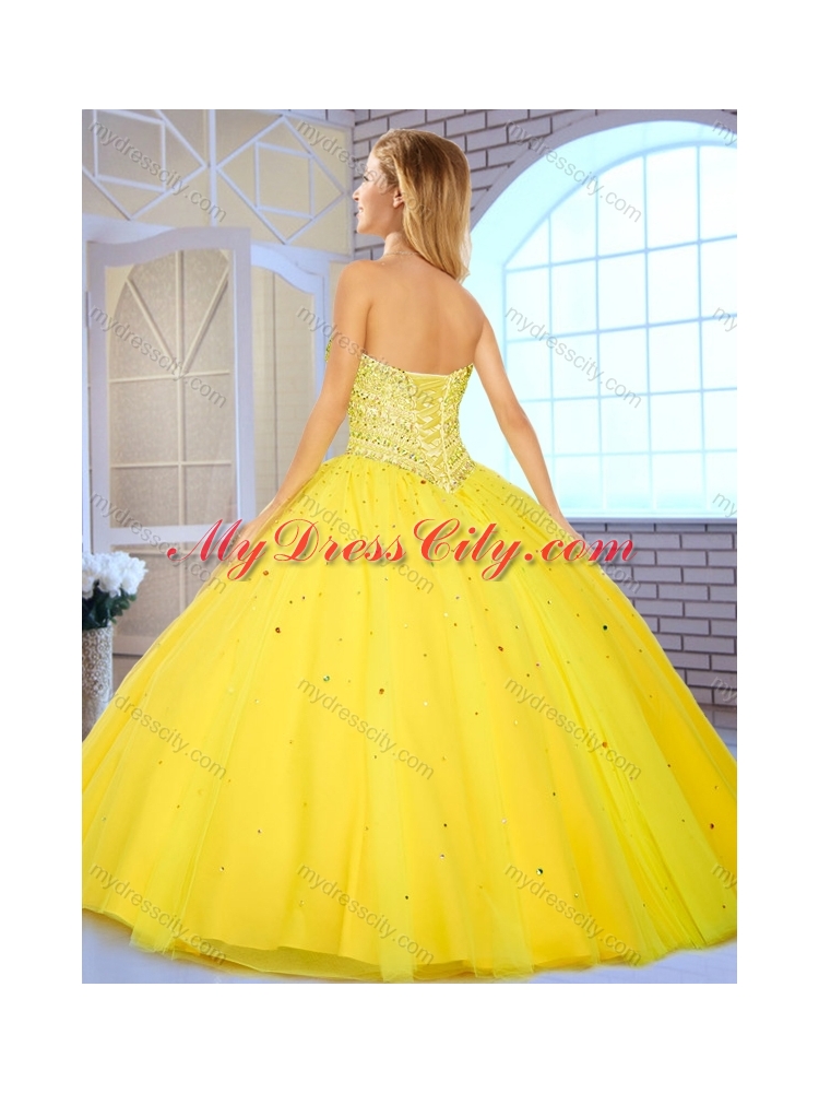 Modest Ball Gown Yellow Quinceanera Dresses with Beading