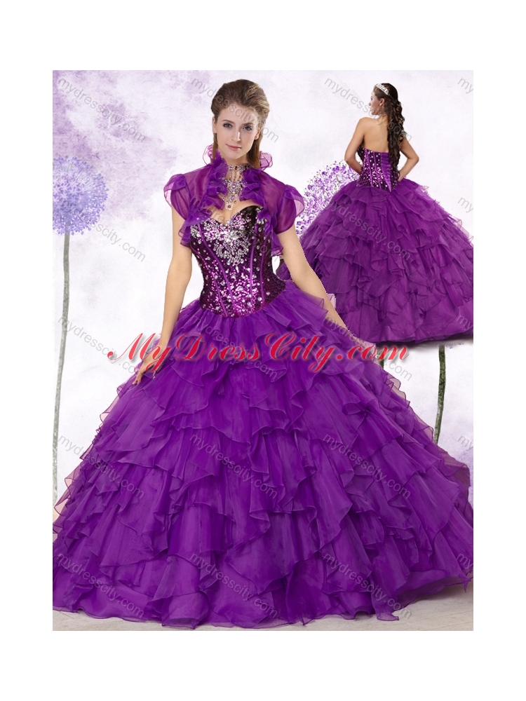 New Style Sweetheart Ruffles and Sequins Quinceanera Dresses in Purple