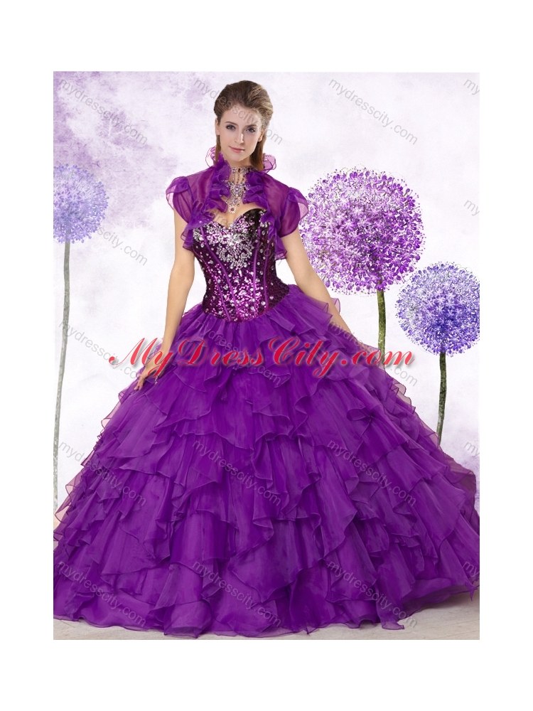 New Style Sweetheart Ruffles and Sequins Quinceanera Dresses in Purple