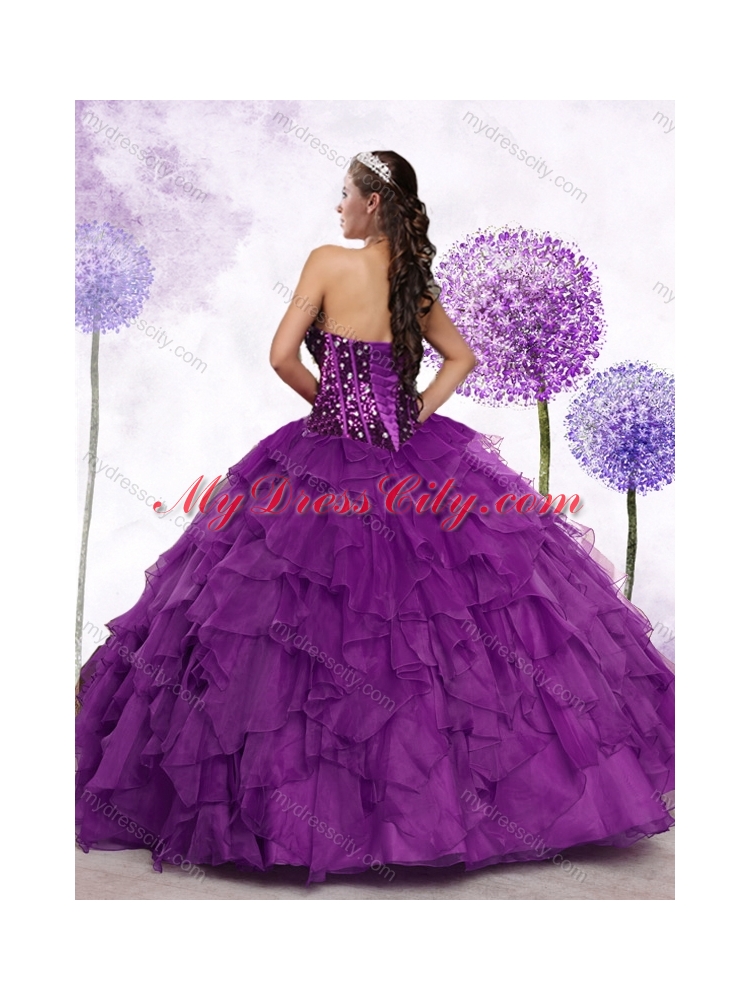 New Style Sweetheart Ruffles and Sequins Quinceanera Dresses in Purple