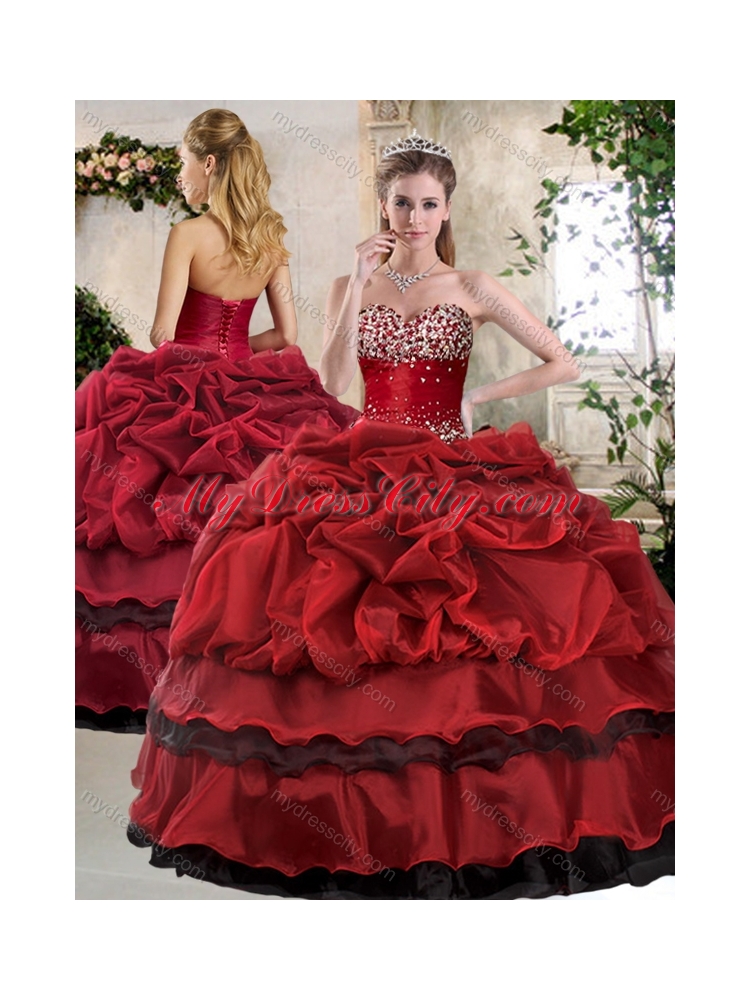 Romantic Ball Gown Beading and Pick Ups Quinceanera Dresses in Wine Red