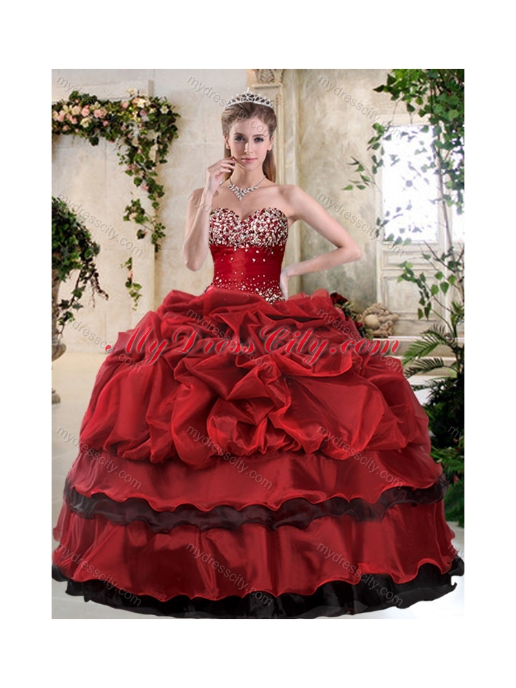 Romantic Ball Gown Beading and Pick Ups Quinceanera Dresses in Wine Red