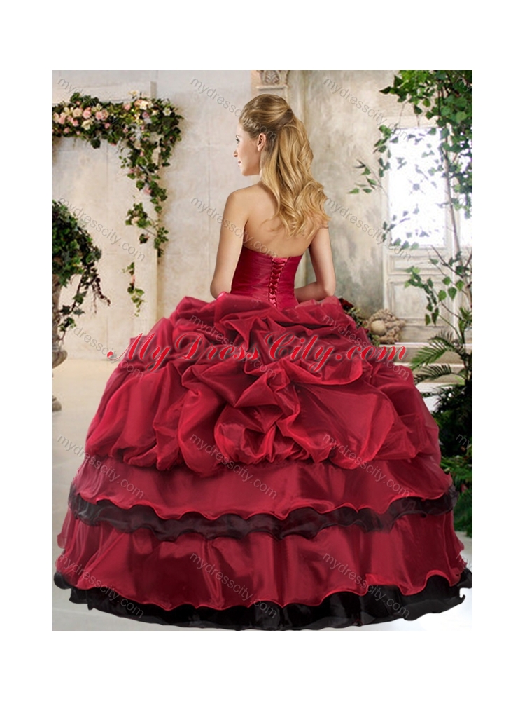 Romantic Ball Gown Beading and Pick Ups Quinceanera Dresses in Wine Red