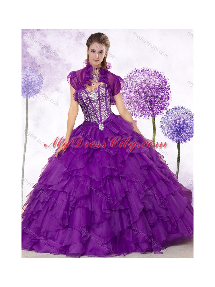 Cheap Ball Gown Purple Quinceanera Gowns with Beading and Ruffles