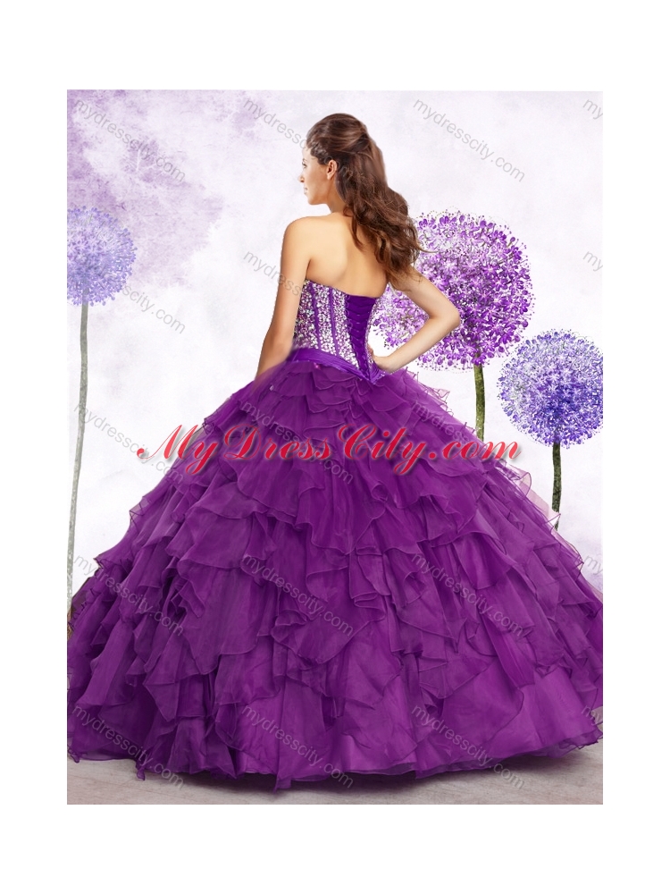 Cheap Ball Gown Purple Quinceanera Gowns with Beading and Ruffles