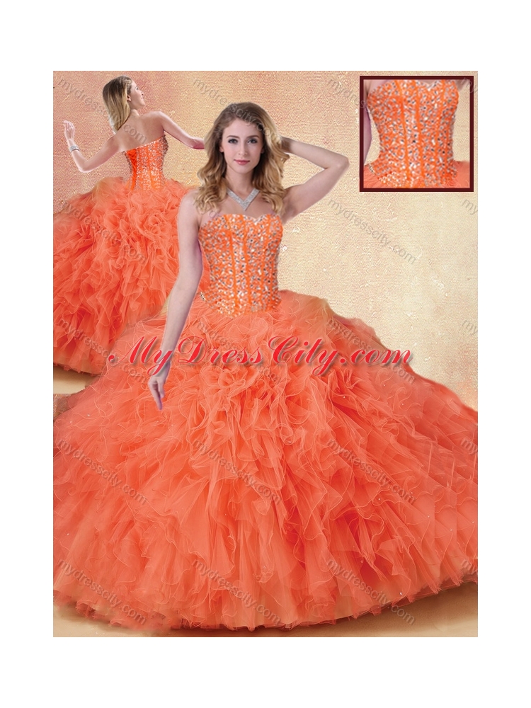 Elegant Ball Gown Orange Red Sweet 16 Dresses with Ruffles