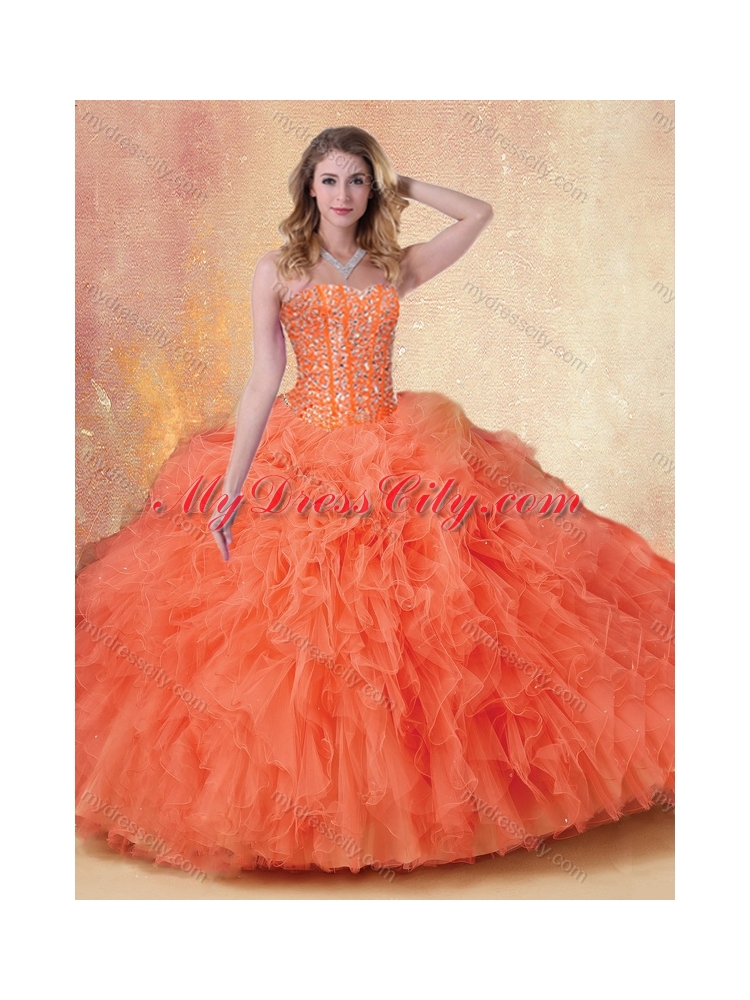 Elegant Ball Gown Orange Red Sweet 16 Dresses with Ruffles