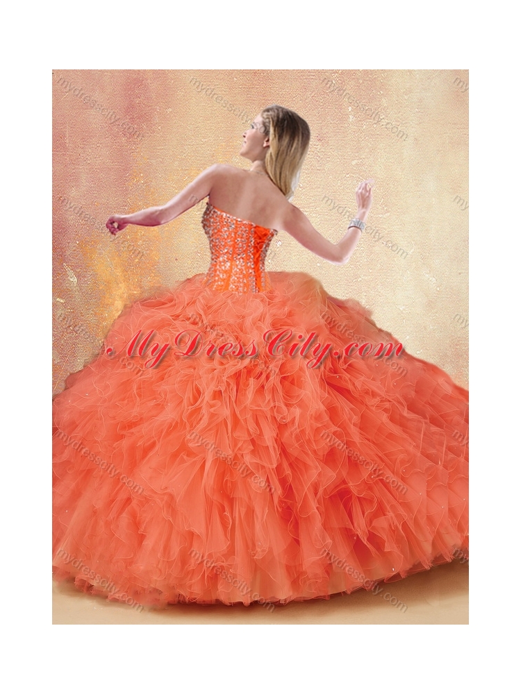 Elegant Ball Gown Orange Red Sweet 16 Dresses with Ruffles