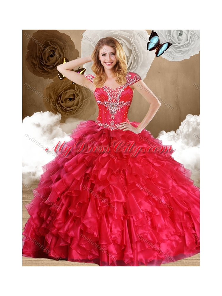 Fashionable Red Quinceanera Gowns with Beading and Ruffles