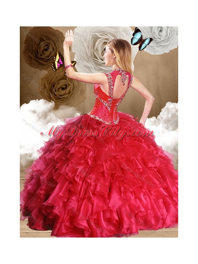 Fashionable Red Quinceanera Gowns with Beading and Ruffles