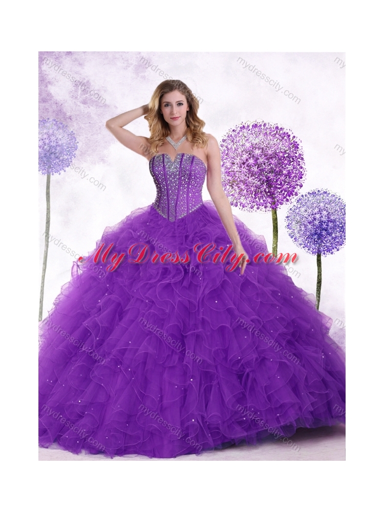 New Arrivals Strapless Purple Quinceanera Gowns with Beading and Ruffles