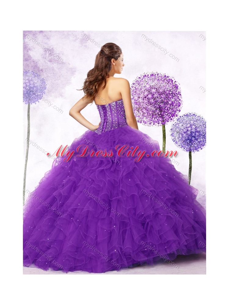 New Arrivals Strapless Purple Quinceanera Gowns with Beading and Ruffles