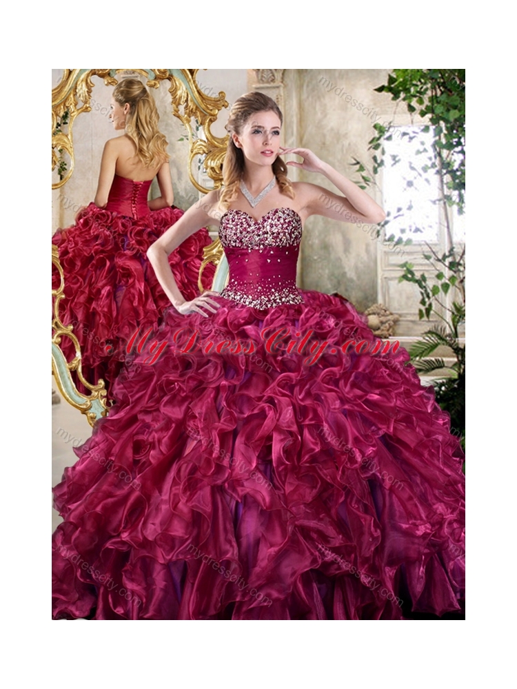 New Style Burgundy Quinceanera Gowns with Beading and Ruffles