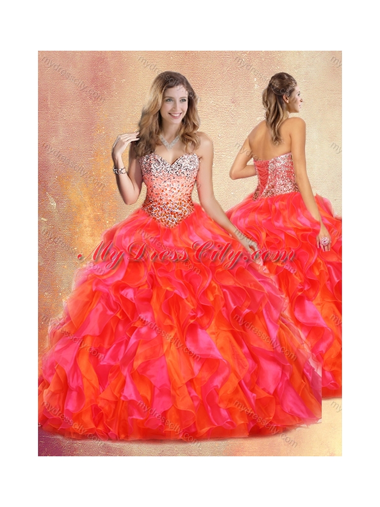 Pretty Ball Gown Multi Color Sweet 16 Gowns with Beading and Ruffles