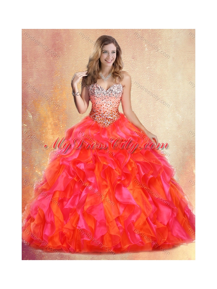 Pretty Ball Gown Multi Color Sweet 16 Gowns with Beading and Ruffles