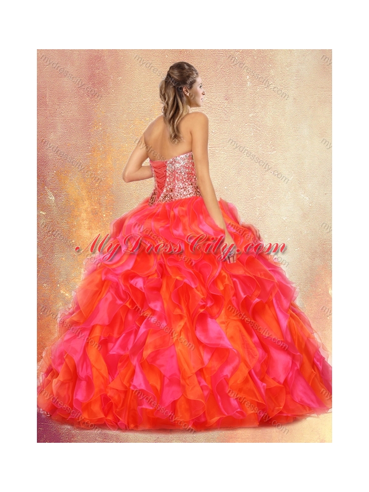 Pretty Ball Gown Multi Color Sweet 16 Gowns with Beading and Ruffles