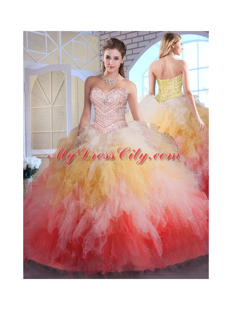 Romantic Ball Gown Sweet 16 Dresses in Multi Color with Beading and Ruffles