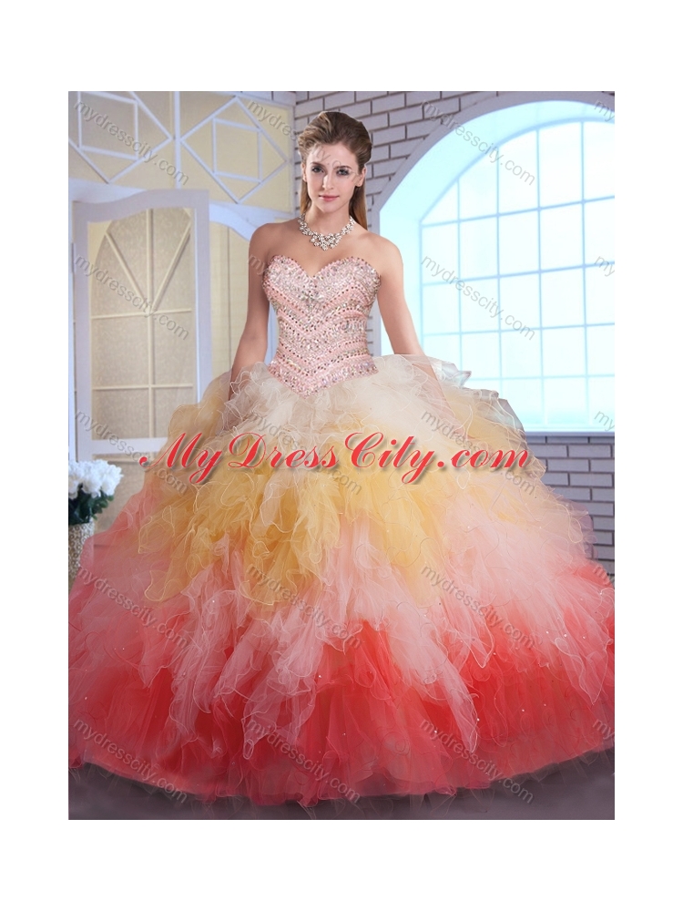 Romantic Ball Gown Sweet 16 Dresses in Multi Color with Beading and Ruffles