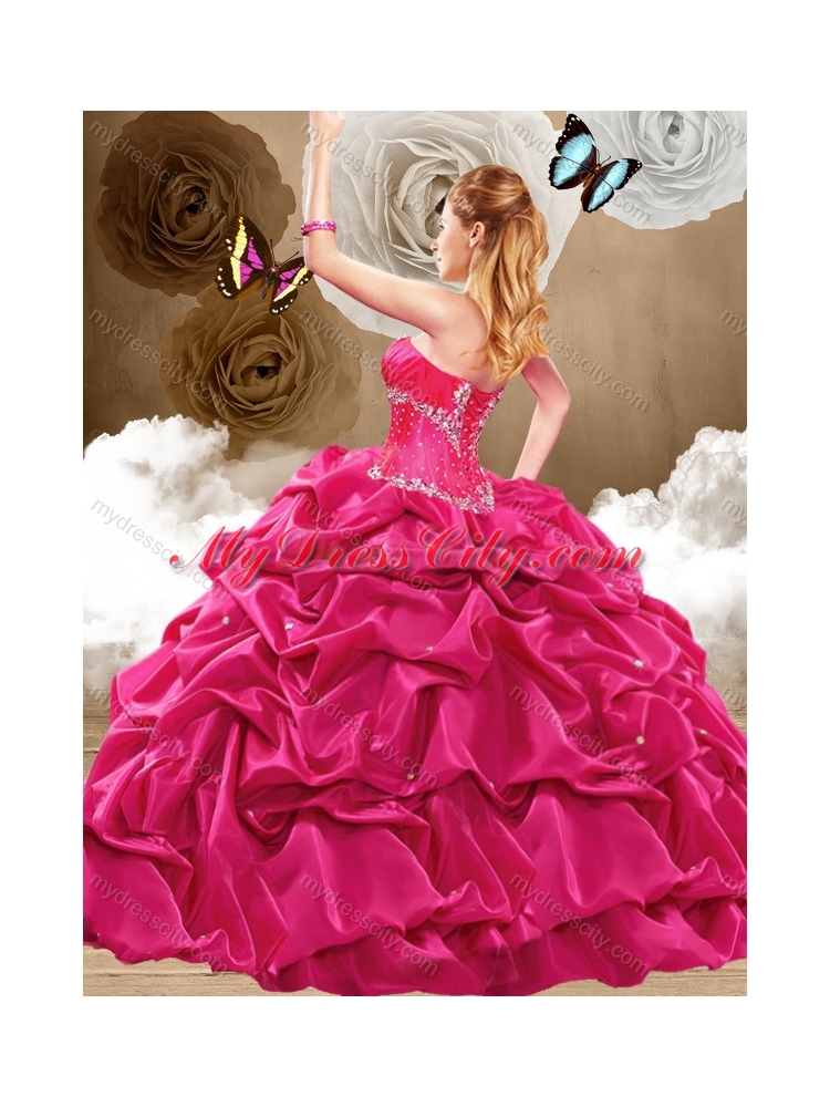 Simple Brush Train Sweetheart Quinceanera Dresses with Pick Ups