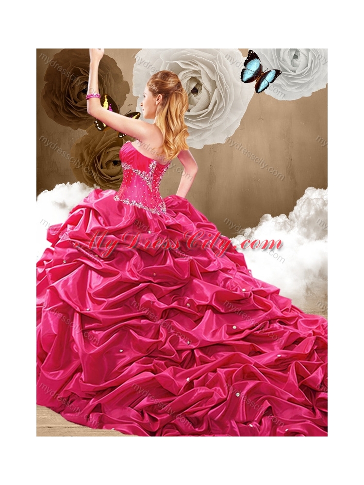 Simple Brush Train Sweetheart Quinceanera Dresses with Pick Ups