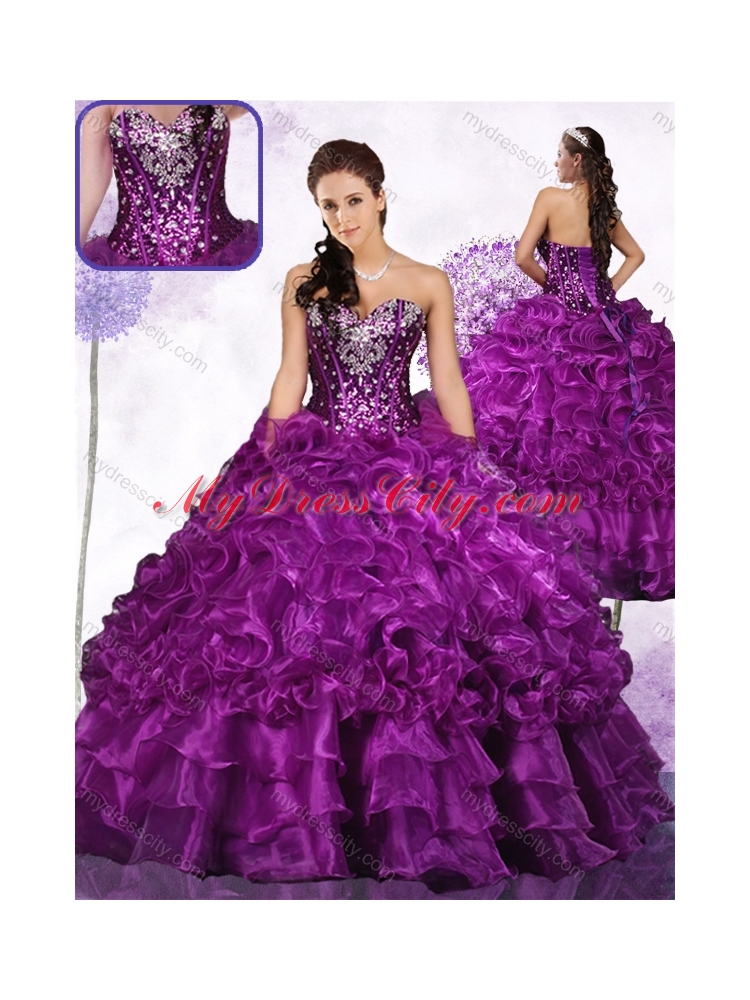 Beautiful Beading Ball Gown Sweet 16 Dresses with Ruffles and Sequins