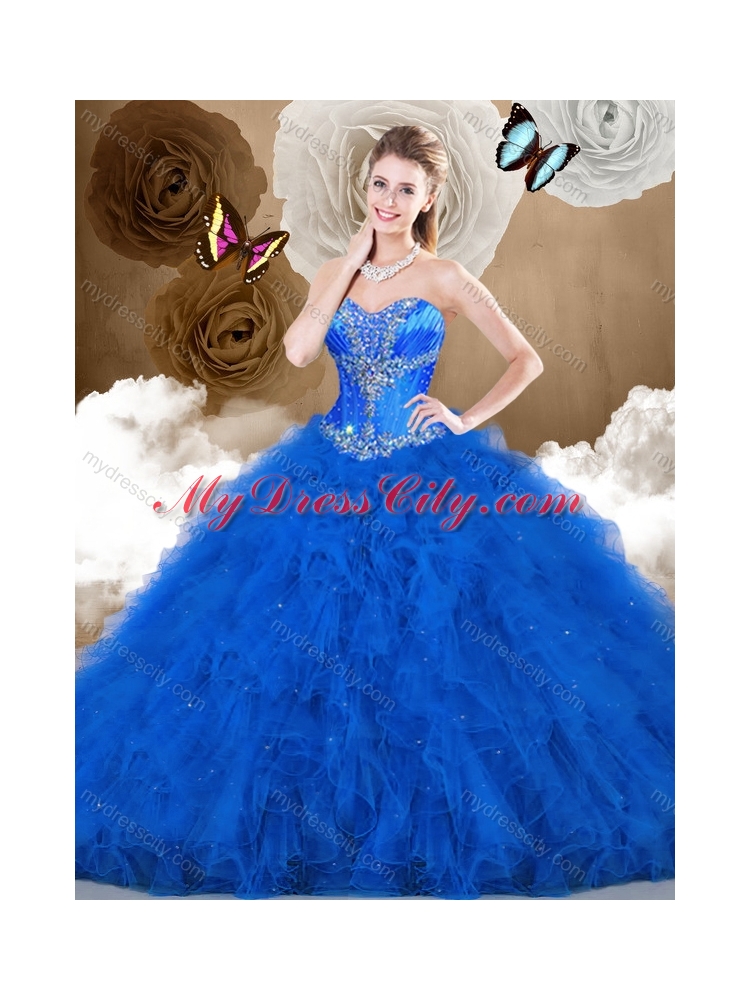 Cheap Ball Gown Sweetheart Beading and Ruffles Quinceanera Dresses