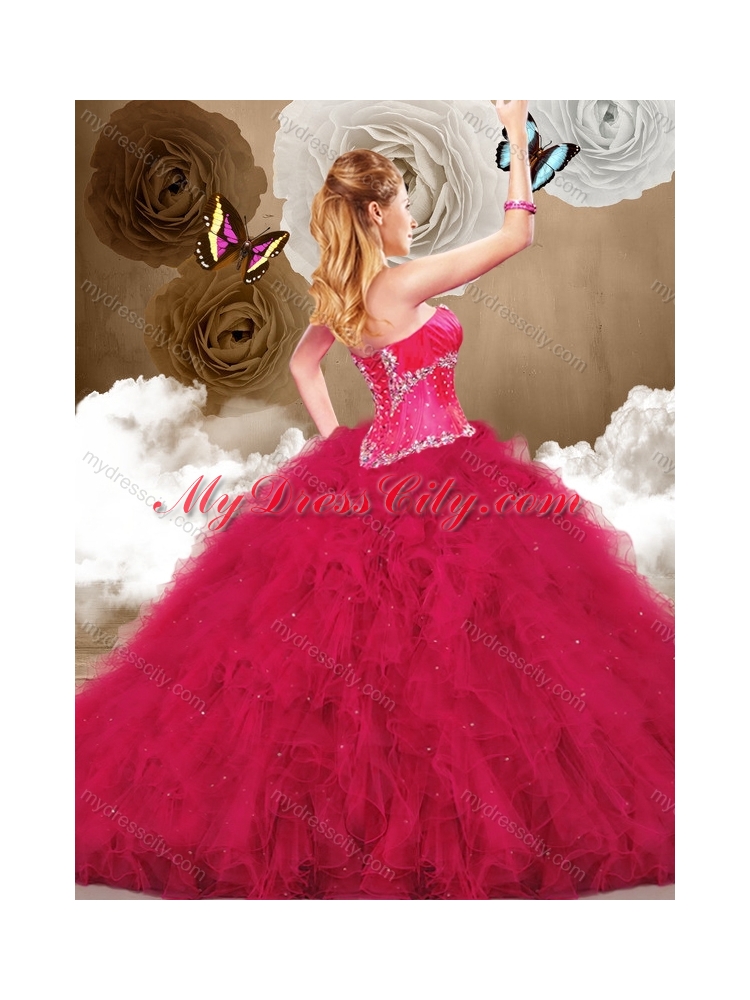 Cheap Ball Gown Sweetheart Beading and Ruffles Quinceanera Dresses