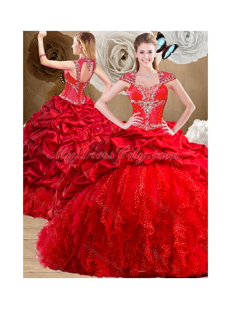 Fashionable Red Sweet 16 Dresses with Beading and Pick Ups