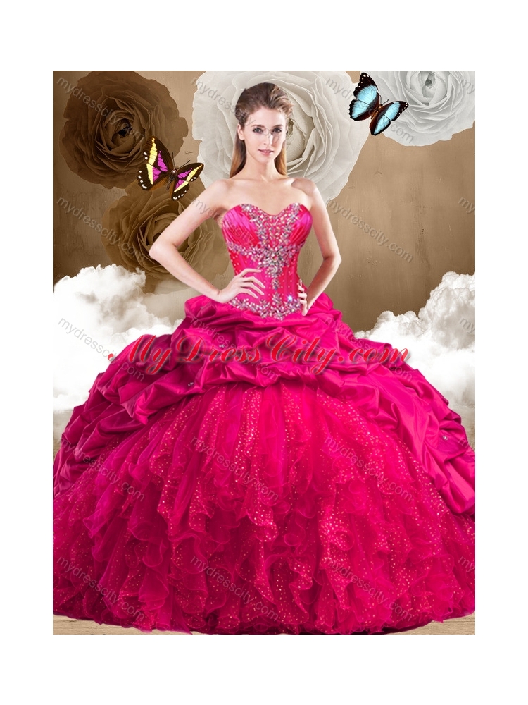 Fashionable Red Sweet 16 Dresses with Beading and Pick Ups