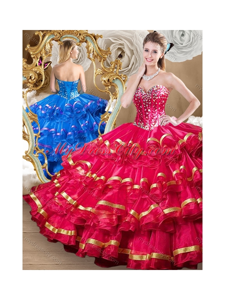 Perfect Red Sweet 16 Dresses with Beading and Ruffled Layers