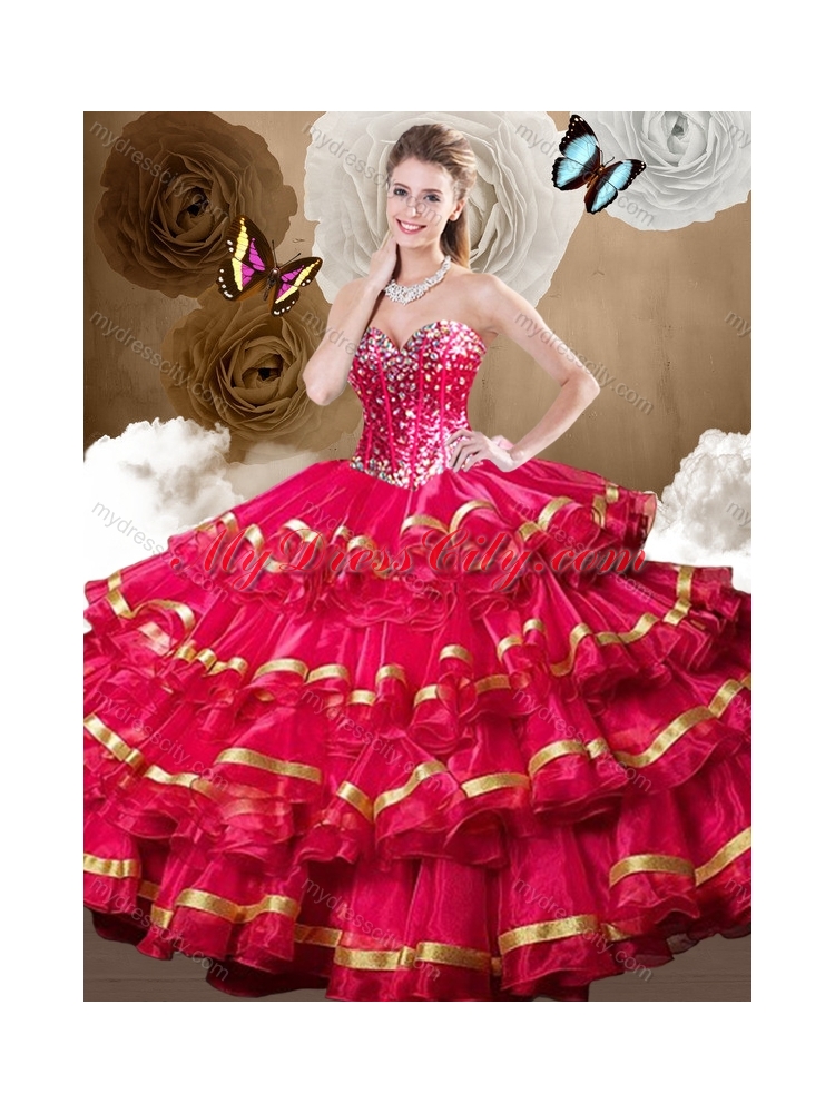 Perfect Red Sweet 16 Dresses with Beading and Ruffled Layers