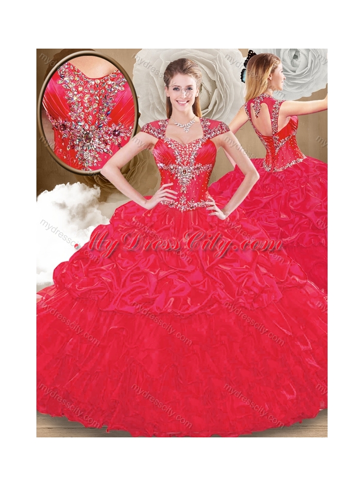 Perfect Sweetheart Red Quinceanera Dresses with Beading and Pick Ups